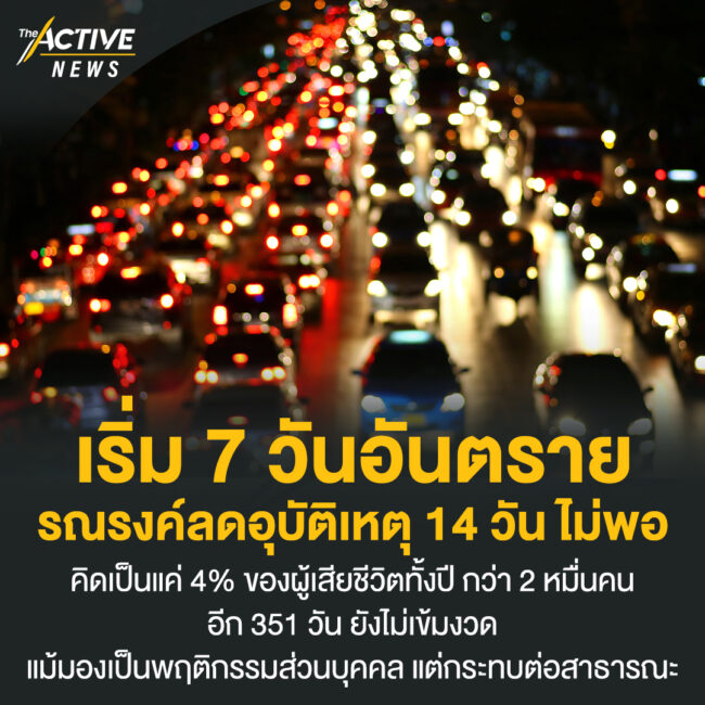 เริ่ม 7 วันอันตราย! รณรงค์ลดอุบัติเหตุ 14 วัน ไม่พอ