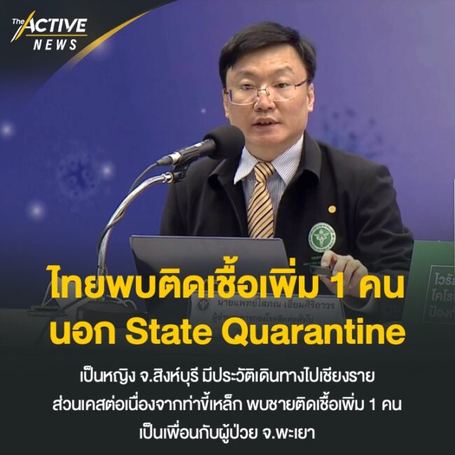 ไทยพบติดเชื้อเพิ่ม 1 คน นอก State Quarantine