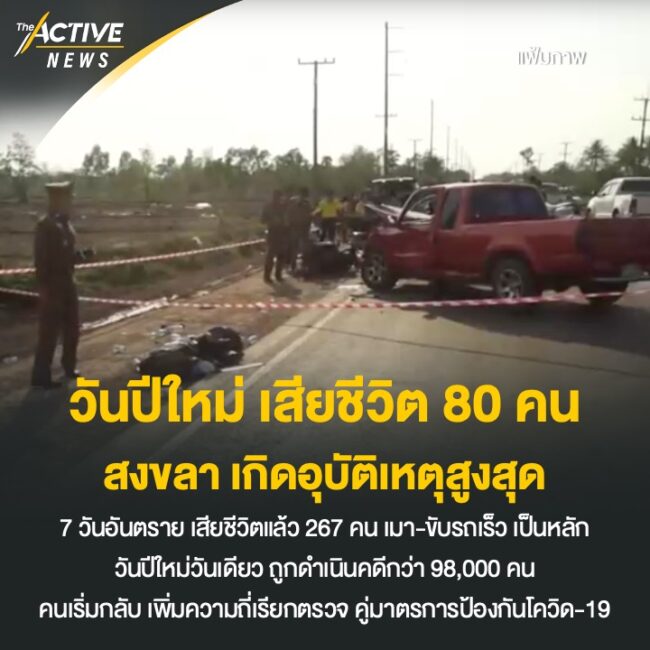 วันปีใหม่ เสียชีวิต 80 คน สงขลา เกิดอุบัติเหตุสูงสุด