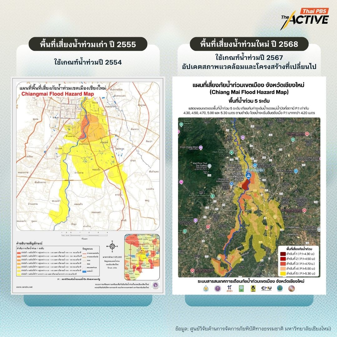 เปรียบเทียบแผนที่เสียงภัยน้ำท่วมเชียงใหม่ เก่า - ใหม่