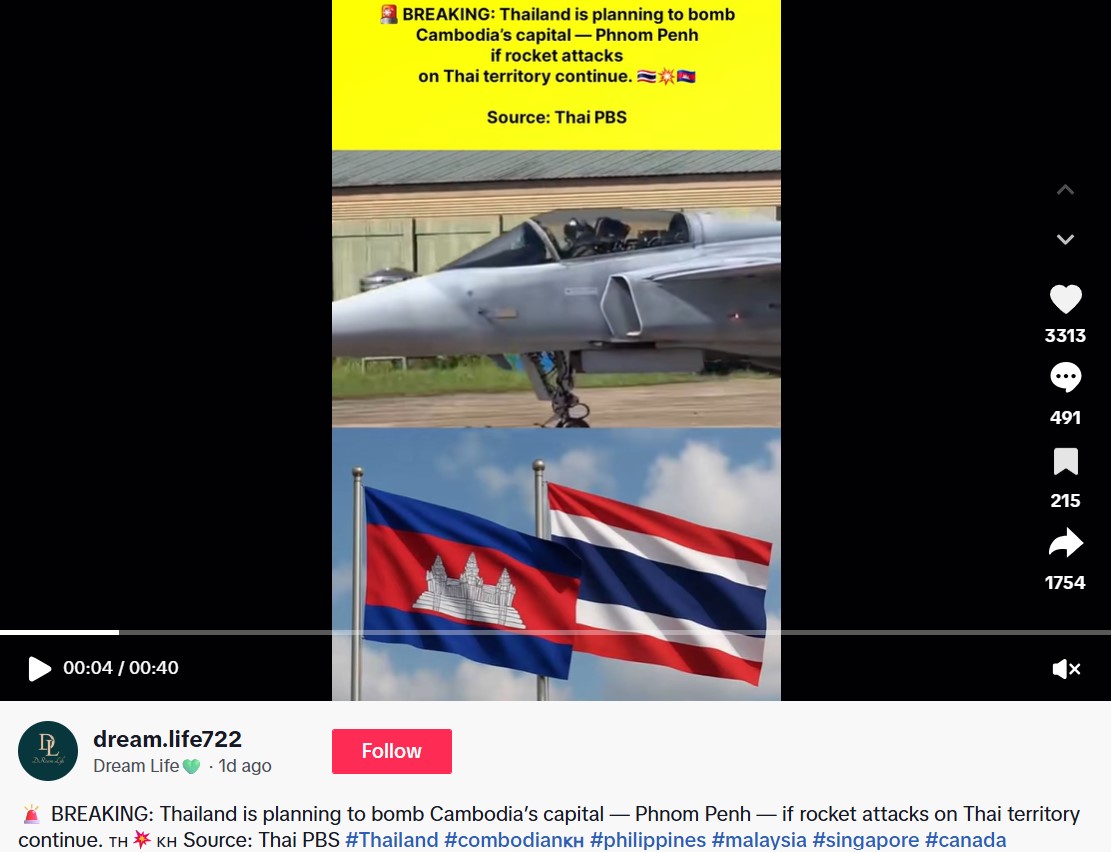 ตรวจสอบแล้ว: คลิปอ้าง Thai PBS รายงาน ไทยเตรียมกริพเพนถล่มพนมเปญ