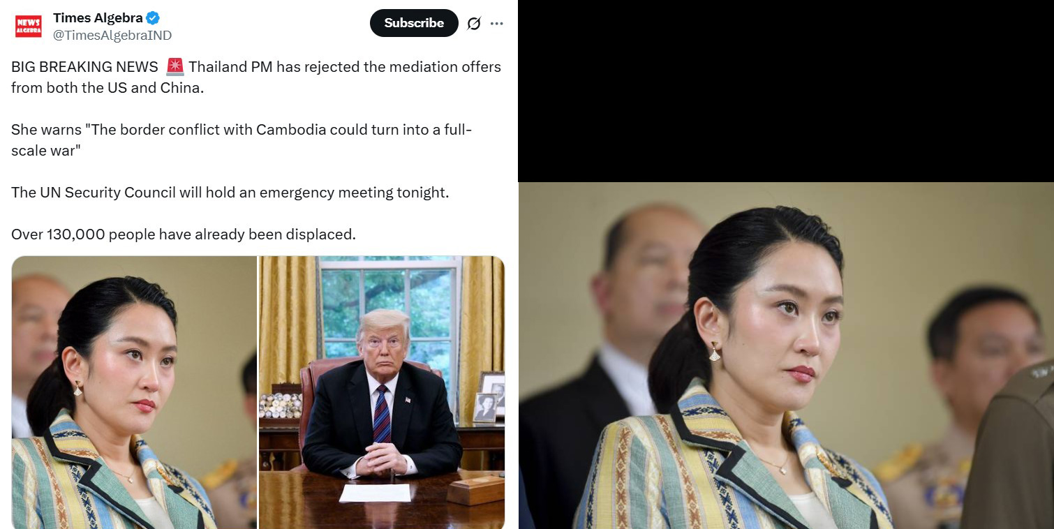 ตรวจสอบแล้ว: ภาพ "ทรัมป์ - แพทองธาร" ถูกใช้สร้างข่าวลวงปมขัดแย้งไทย-กัมพูชา