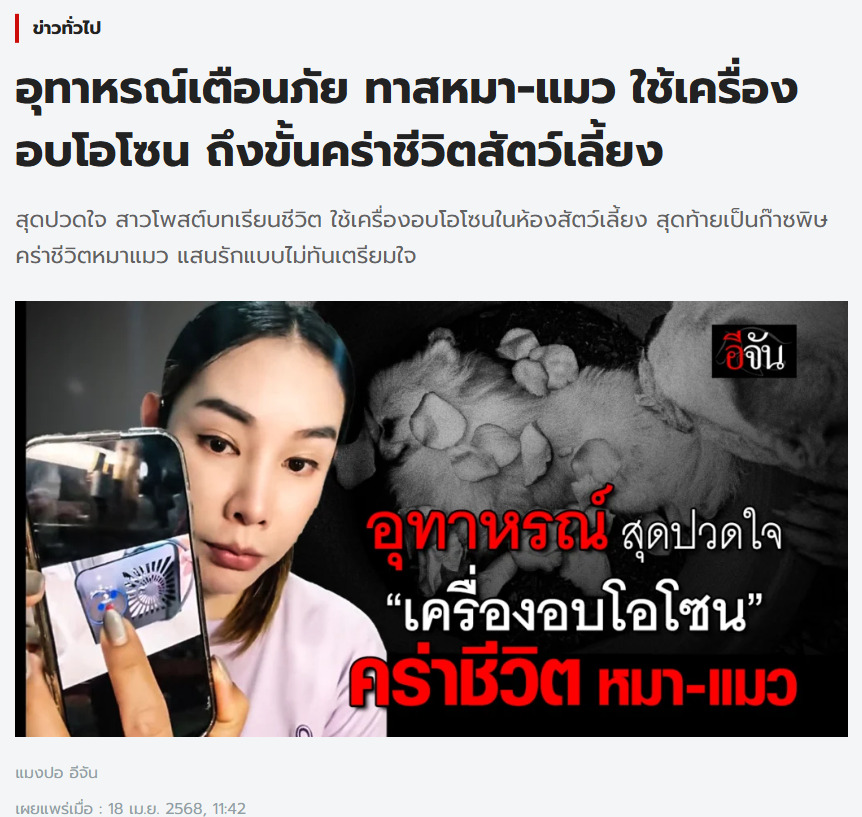 อุทาหรณ์เตือนภัย ทาสหมา-แมว ใช้เครื่องอบโอโซน ถึงขั้นคร่าชีวิตสัตว์เลี้ยง