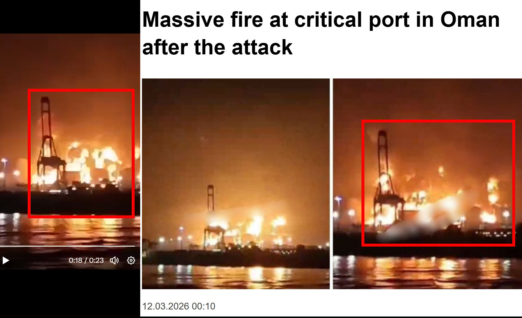 A comparison between the fire incident from the post (left) and the incident in the news report (right).
