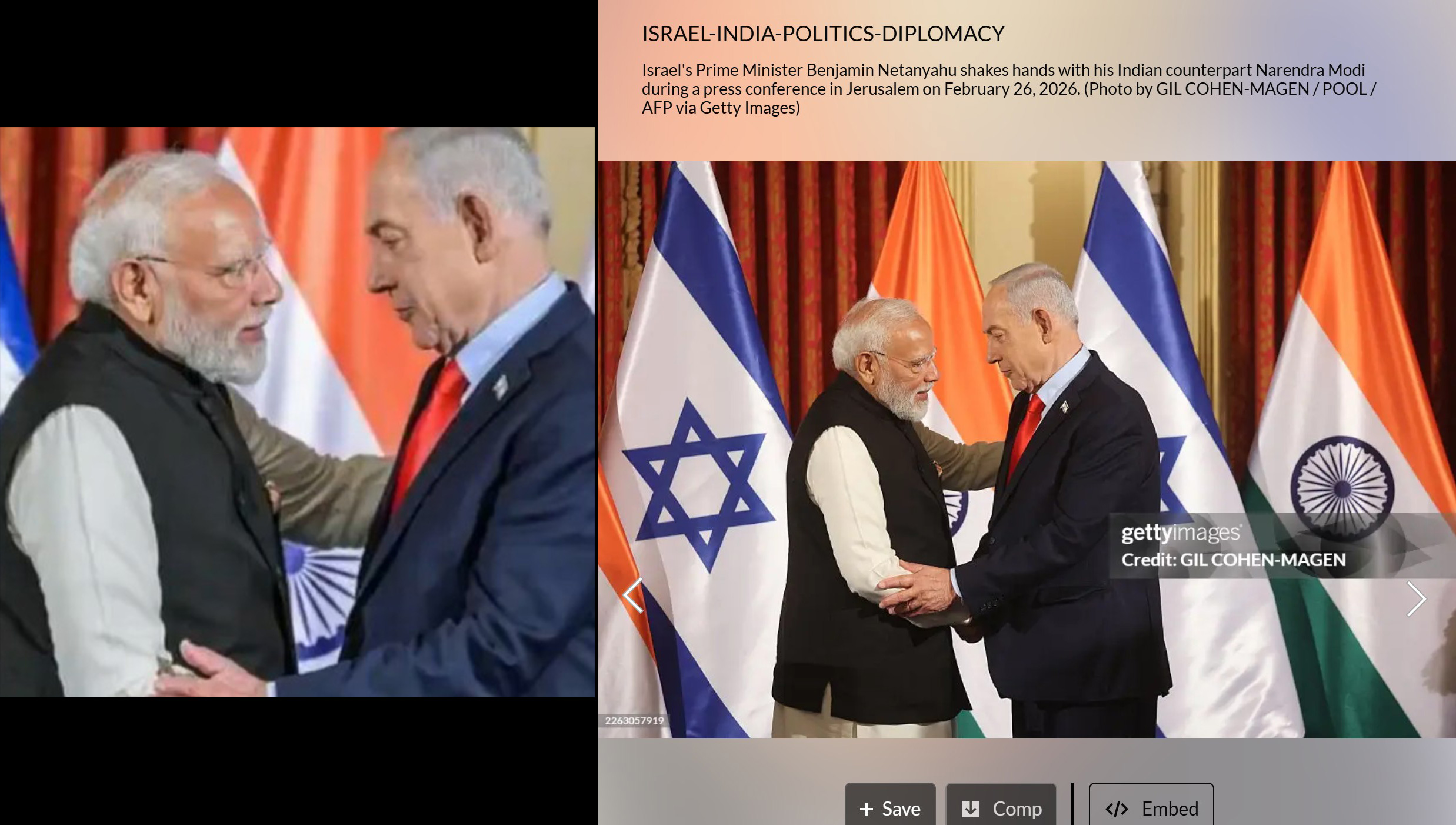 A comparison between the picture appeared in the deepfake video (left) and the original image from Getty Images (right).