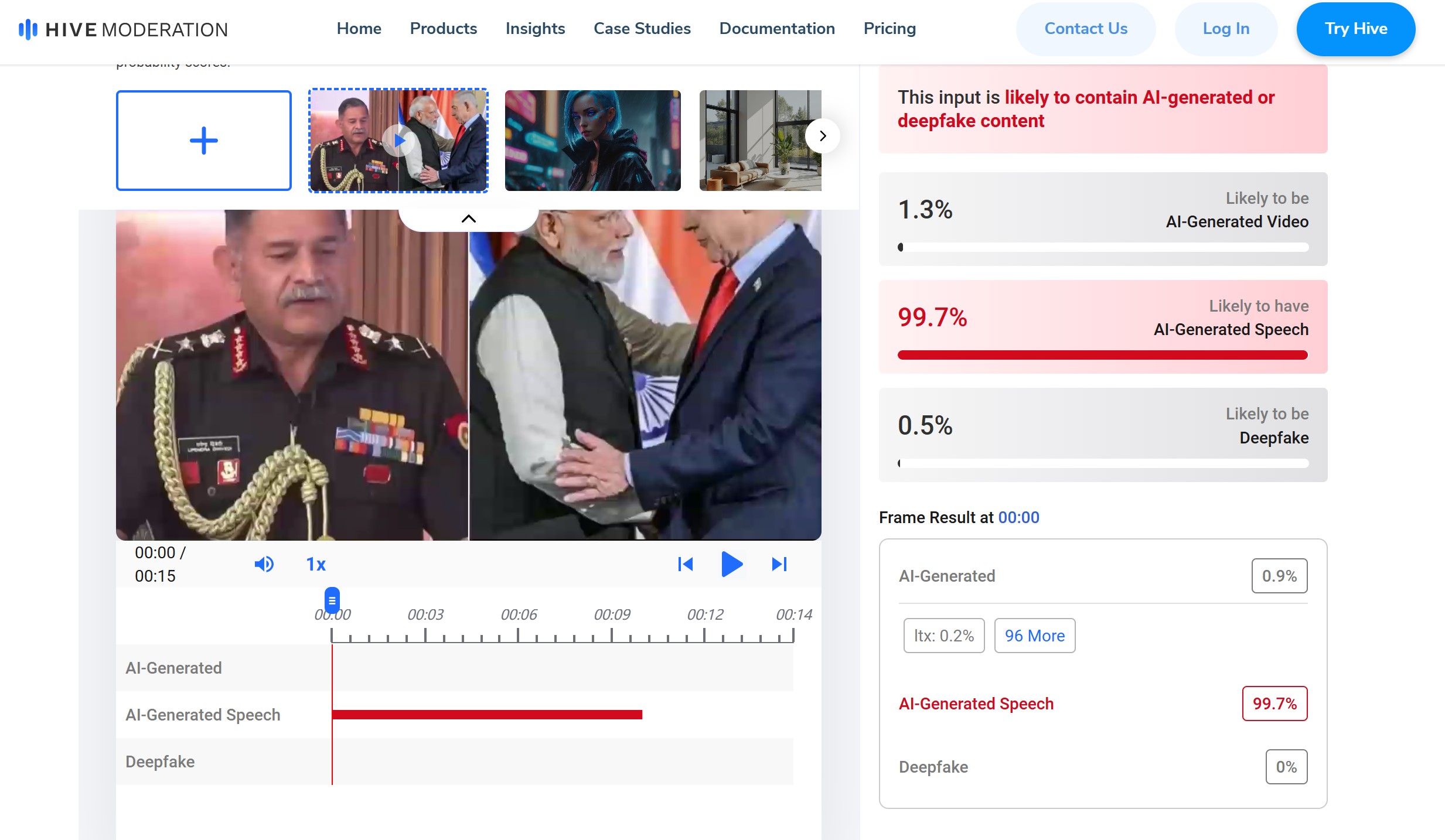 Screenshot showing the AI detection results from Hive Moderation.