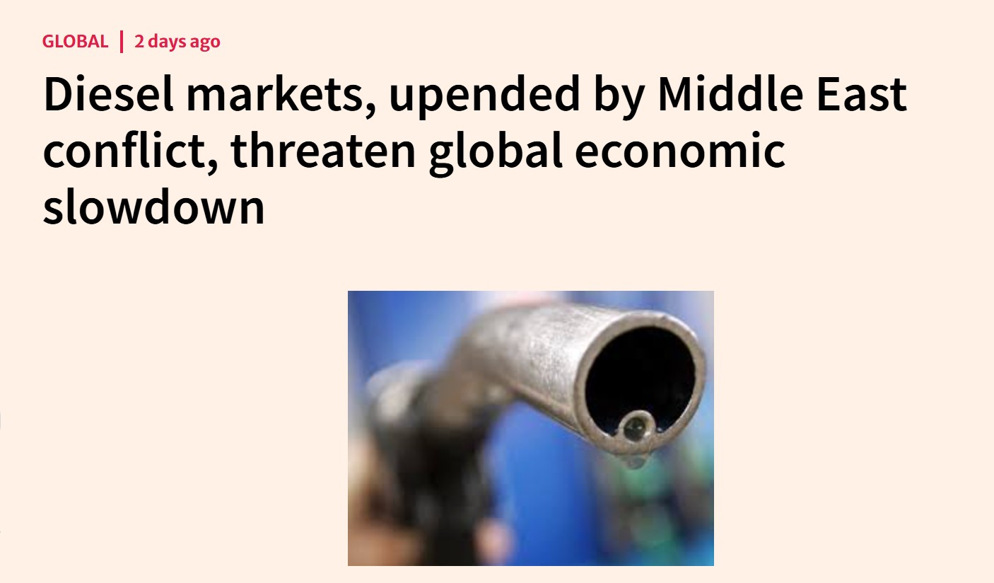 Diesel markets, upended by Middle East conflict, threaten global economic slowdown ของสำนักข่าว the financialexpress เผยแพร่เมื่อวันที่ 11 มี.ค. 69 