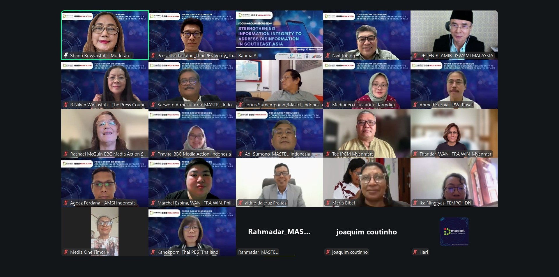 A screenshot of host, organizers and participants from MASTEL’s online discussion.