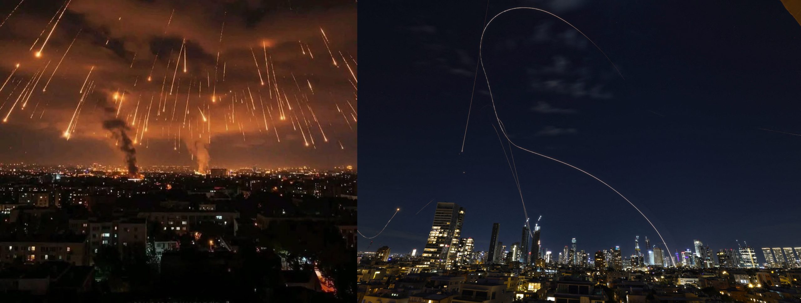 ภาพเปรียบเทียบเมืองเทลอาวีฟ ระหว่างภาพในโซเชียล(ซ้าย) และภาพจาก AFP (ขวา)