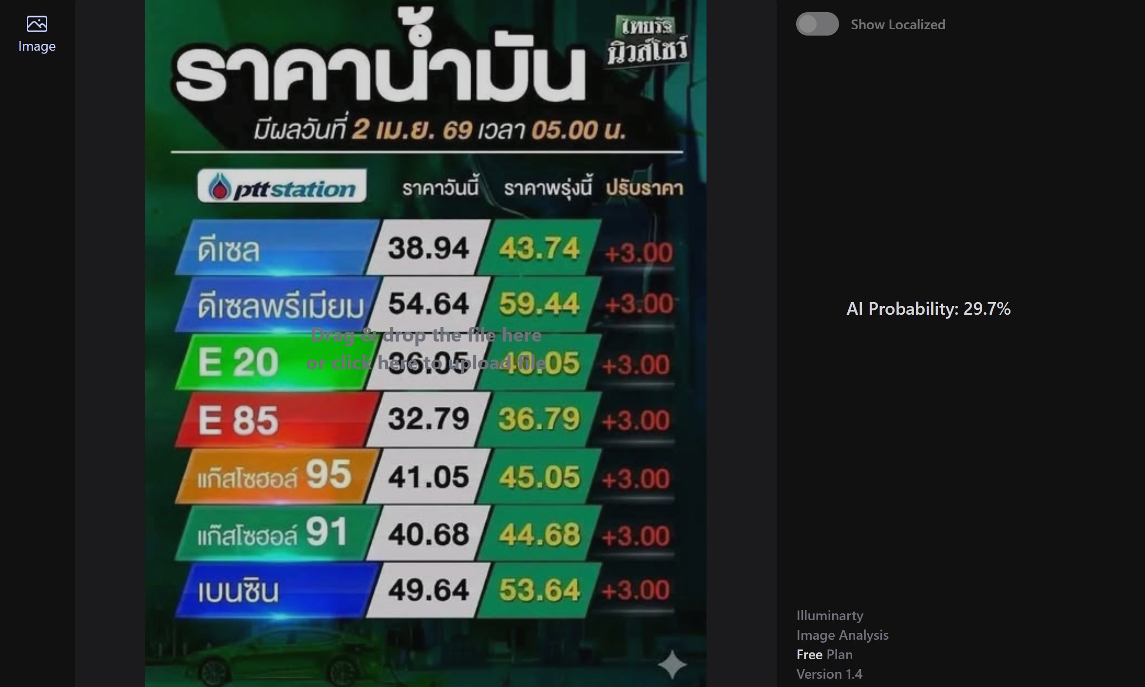ภาพการตรวจสอบภาพ AI จากเว็บไซต์ Illuminarty AI 