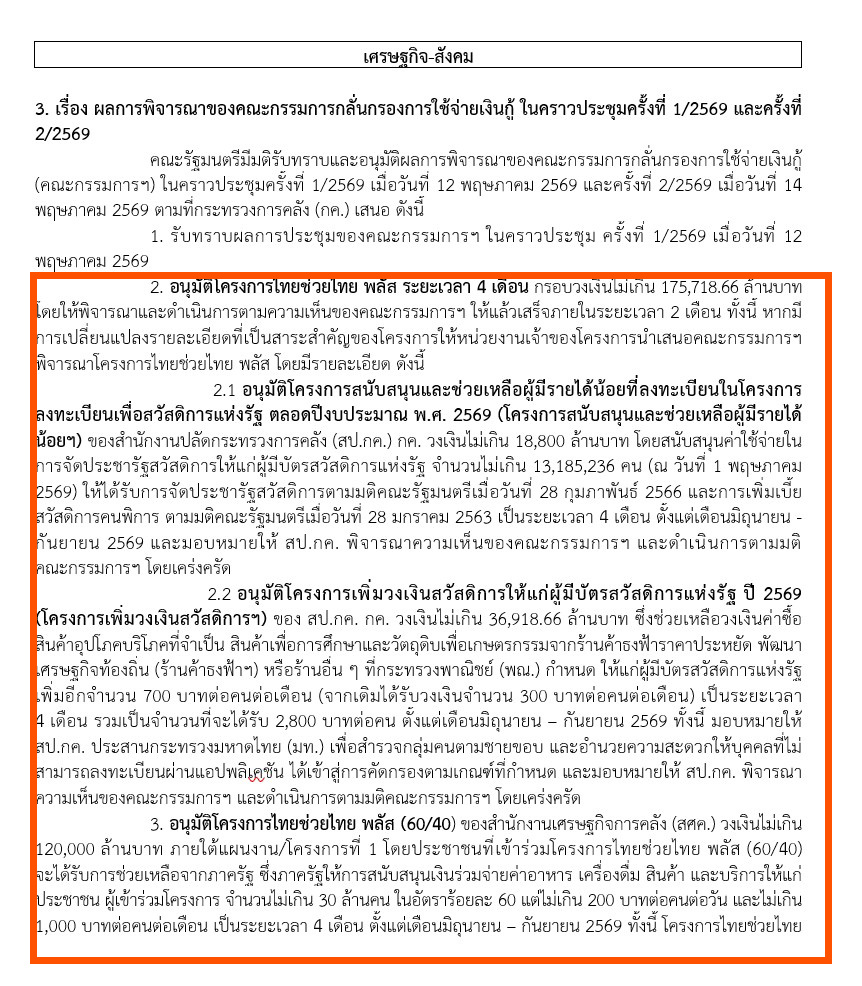 เอกสารการประชุมครม. วันที่ 19 พ.ค. 69 