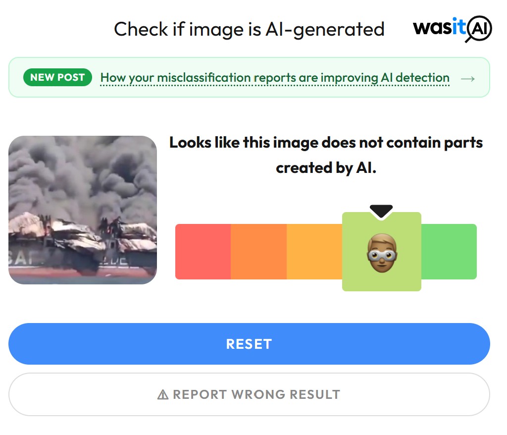 ภาพผลการตรวจสอบจาก Wasit AI