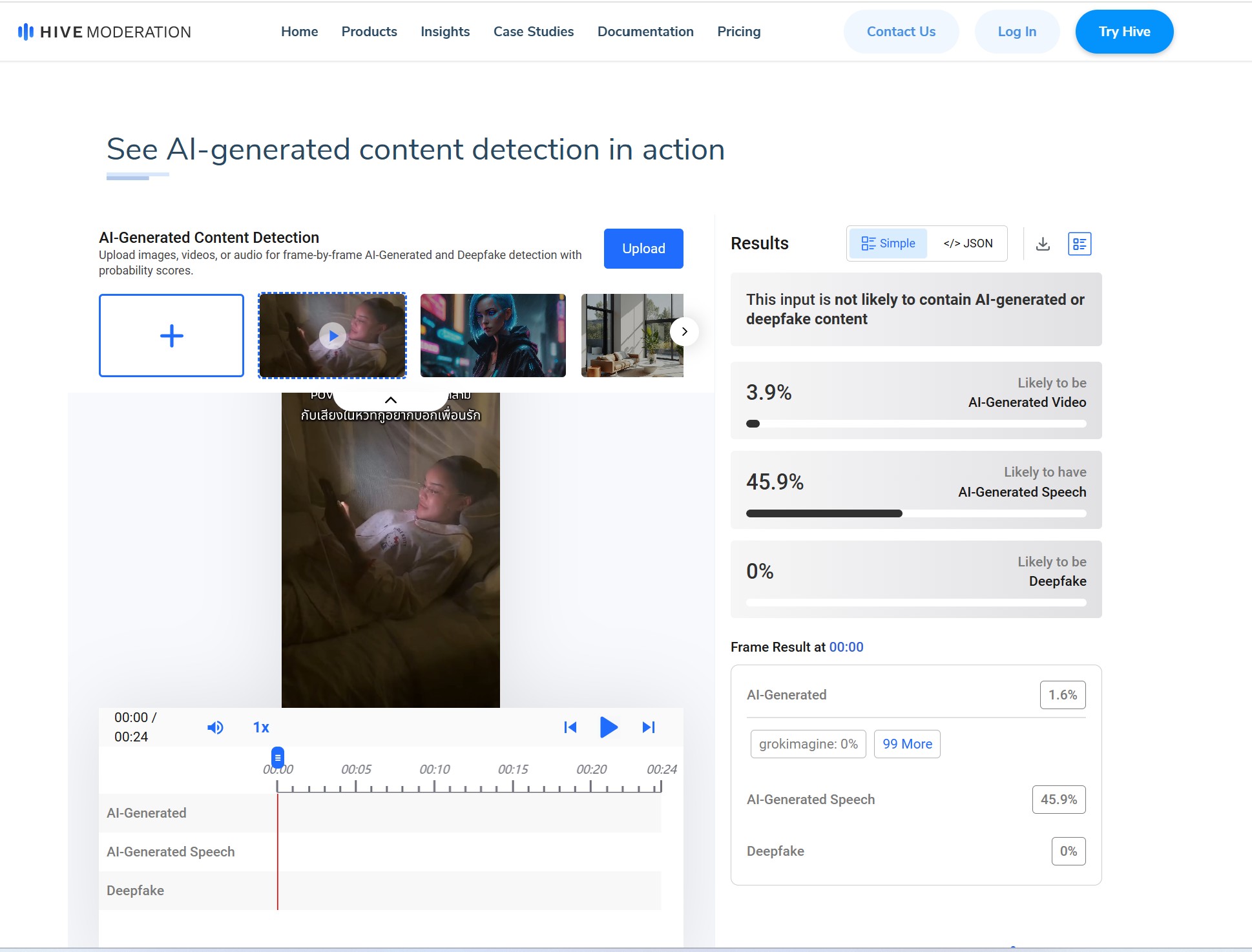 ภาพผลการตรวจสอบด้วย HIVE Moderation