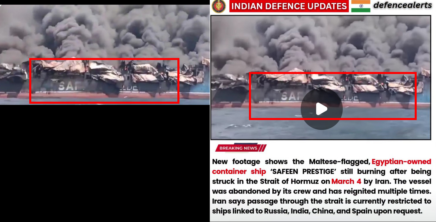 ภาพเปรียบเทียบจากโพสต์ (ซ้าย) และภาพจาก defencealerts (ขวา)