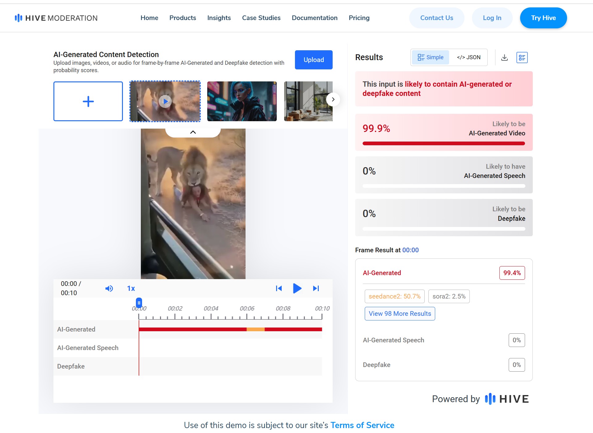 ภาพผลการตรวจสอบ Hive moderation