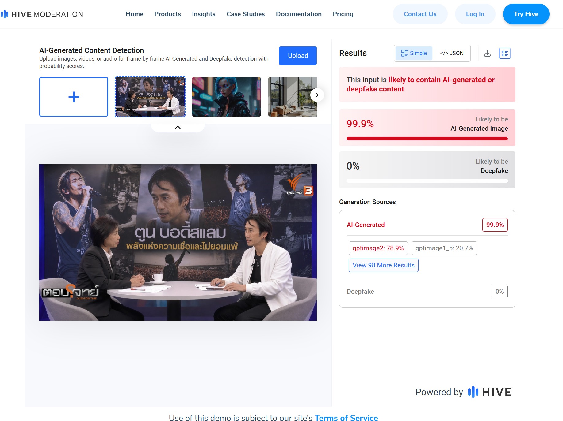 ภาพผลการตรวจสอบ  HIVE moderation
