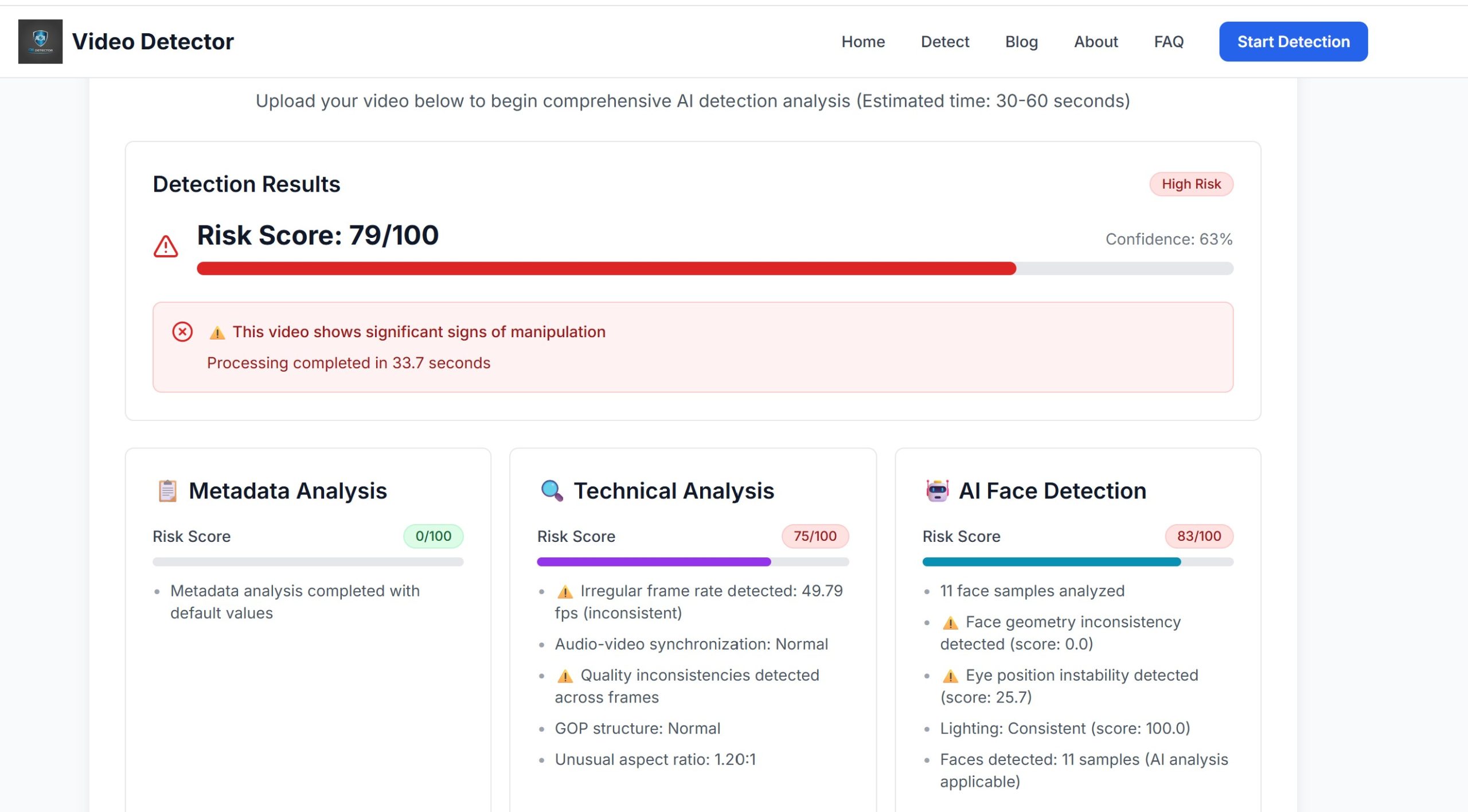 ผลการตรวจสอบ ai video detector