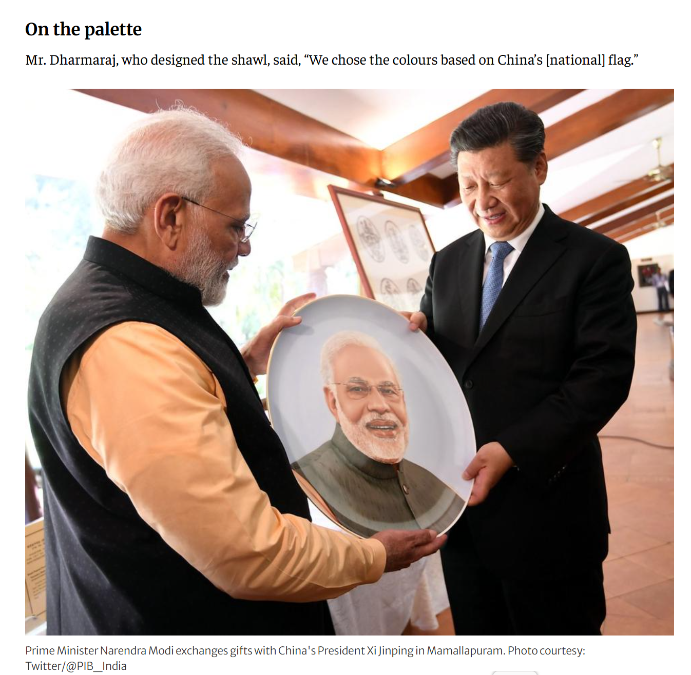 Modi gifts handwoven silk portrait to Xi Jinping