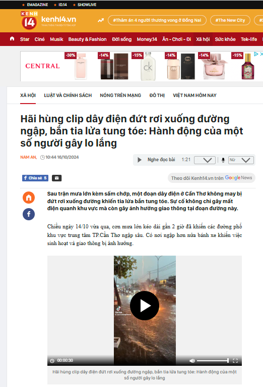 ข่าว Hãi hùng clip dây điện đứt rơi xuống đường ngập, bắn tia lửa tung tóe: Hành động จากเว็บไซต์ kenh14.vn