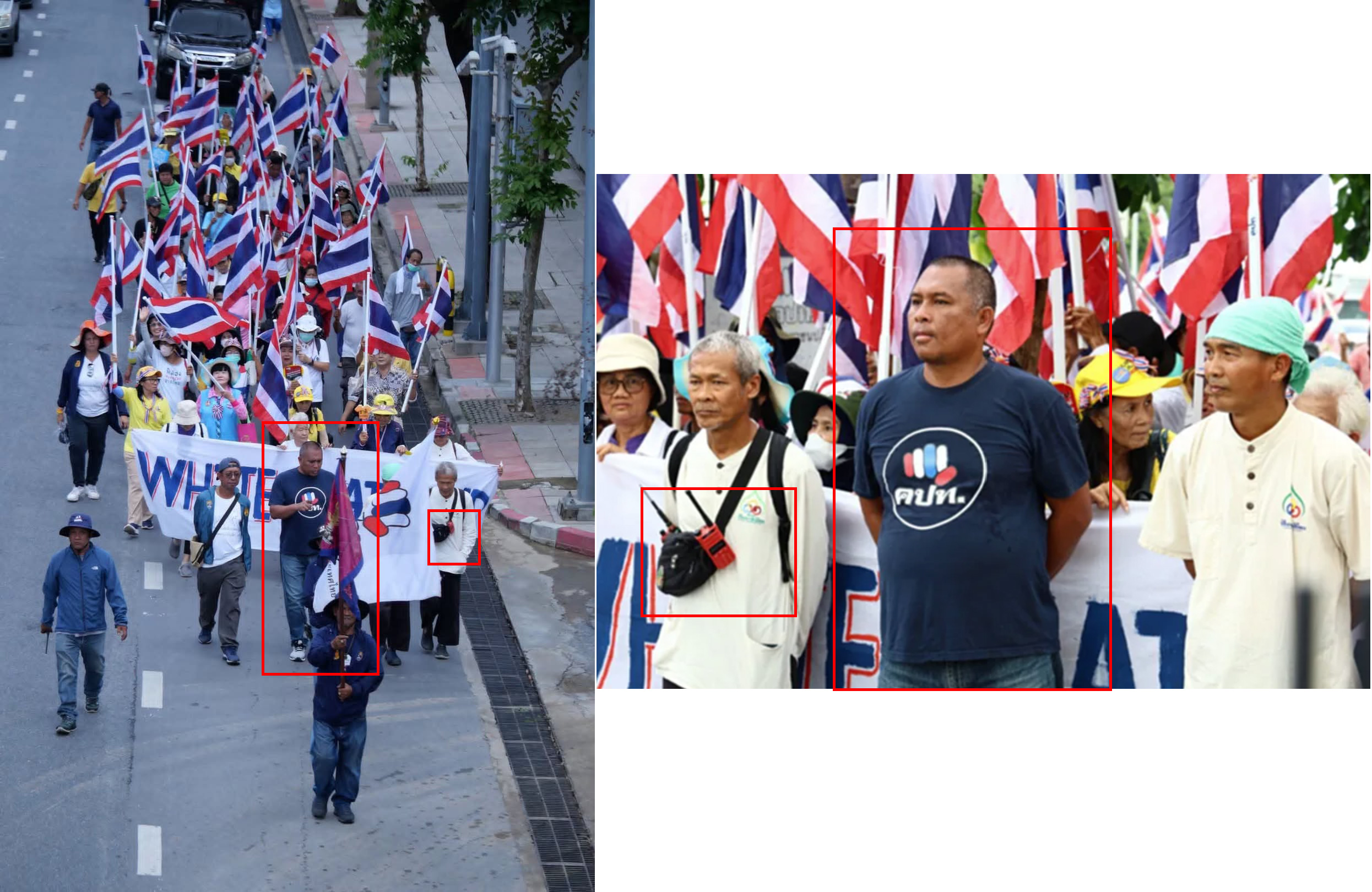 ภาพเปรียบเทียบเหตุการณ์ในโพสต์ (ซ้าย) และภาพจากสำนักข่าว TopNews (ขวา)
