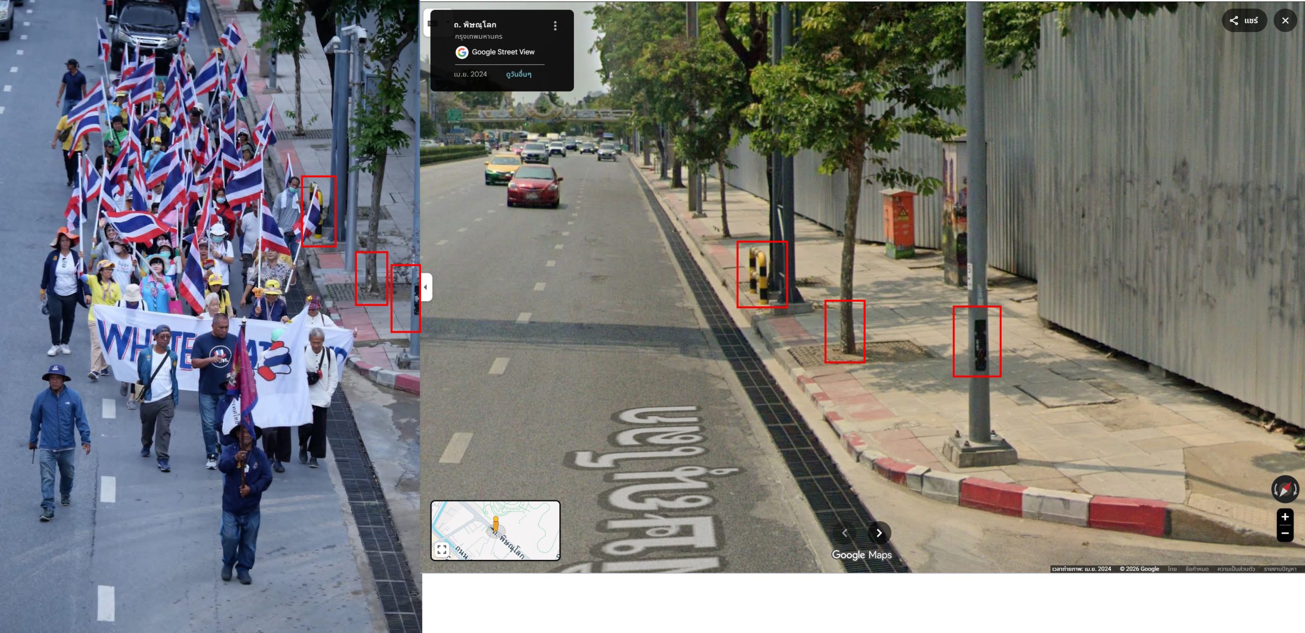 ภาพเปรียบเทียบในโพสต์ (ซ้าย) และภาพจาก Google Maps (ขวา)