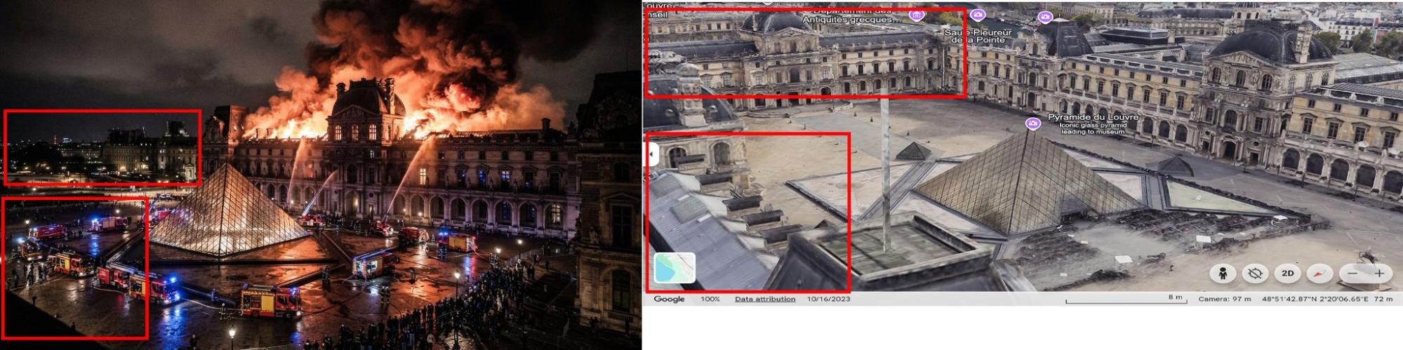ภาพเปรียบเทียบจากโพสต์ (ซ้าย) และภาพจาก  Google Earth (ขวา) 