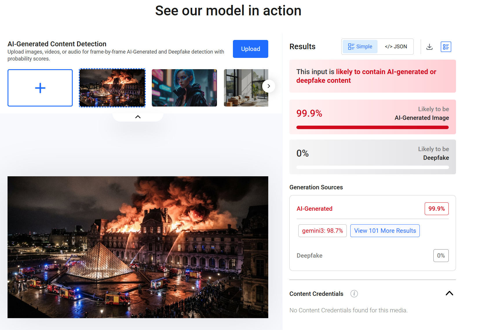 ผลการตรวจสอบด้วยเว็บไซต์ Hive moderation 