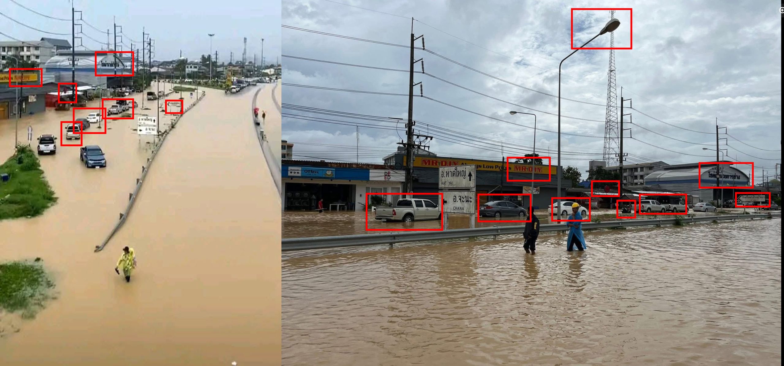 ภาพเปรียบเทียบจากโพสต์(ซ้าย) และภาพจากเฟซบุ๊ก Pinyaphat Athicharunthananan (ขวา)